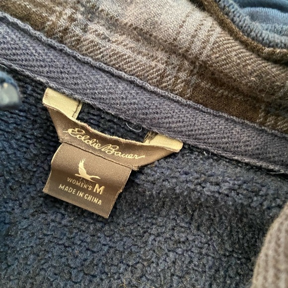 Eddie Bauer Size M Sweater Fleece Full Zip Hooded Quilted Mock Neck Jacket - Picture 12 of 13